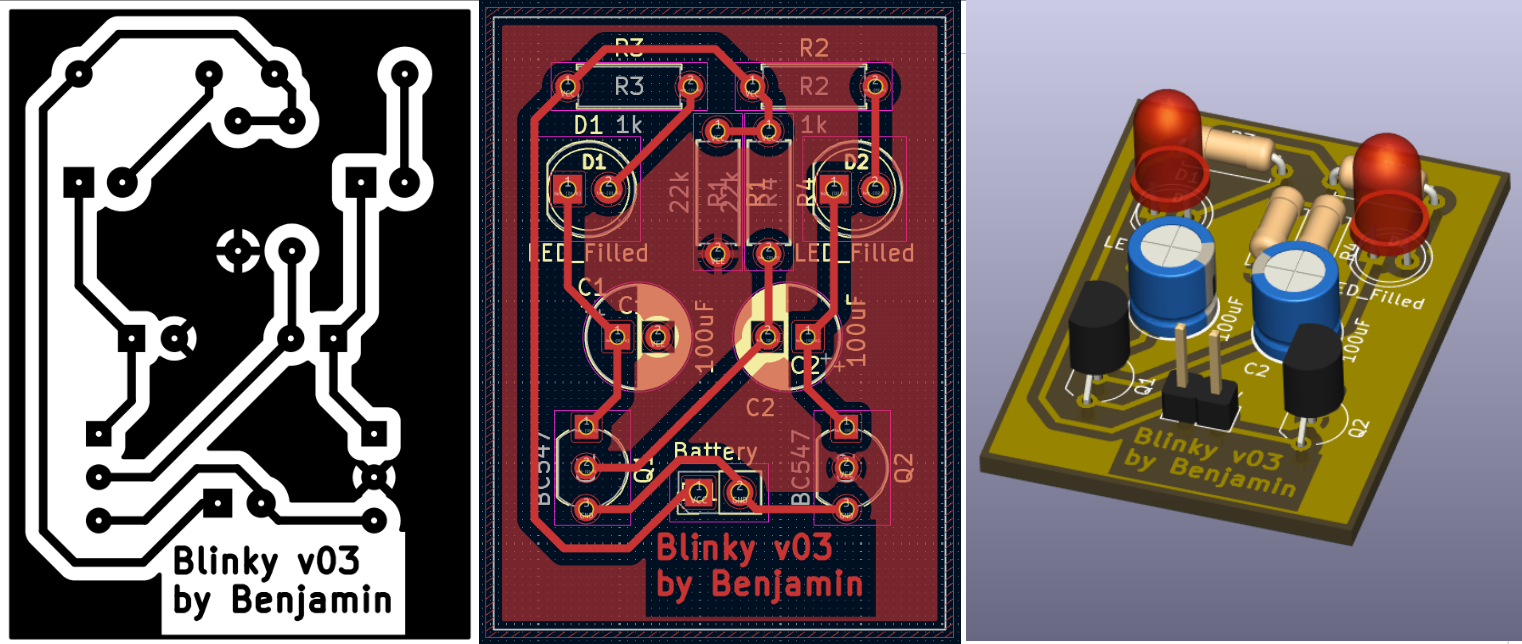 Side-by-side view of the printed circuit and the view on the computer with all layers