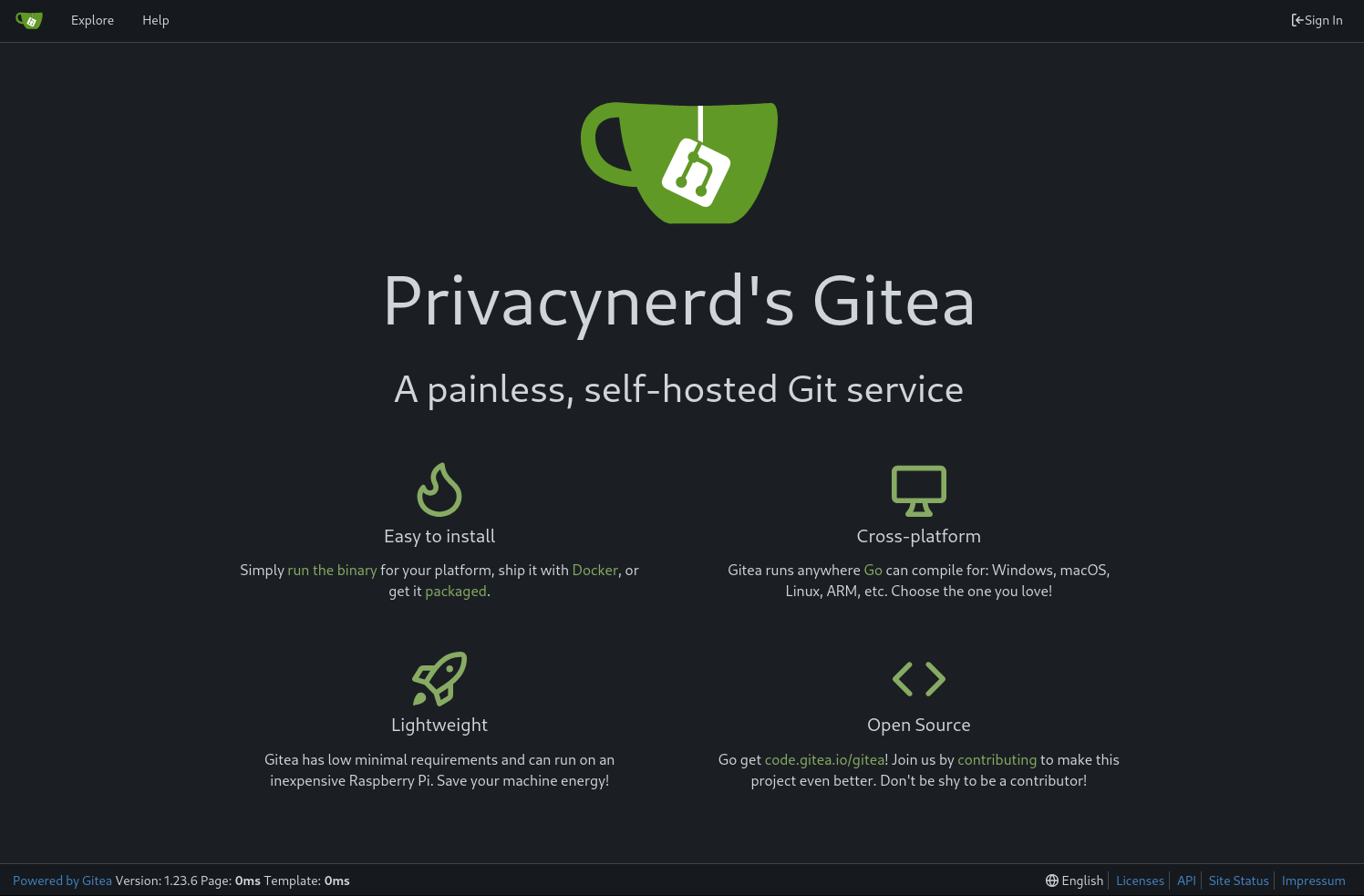 Screenshot meiner selbstgehosteten Gitea-Instanz